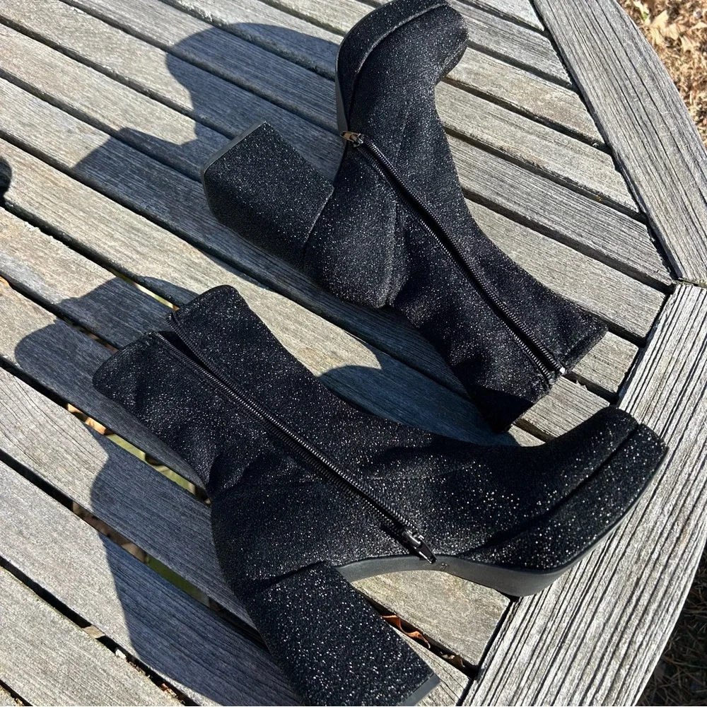Abound Steffie platform bootie in‎ black glitter size 7.5 club alternative punk